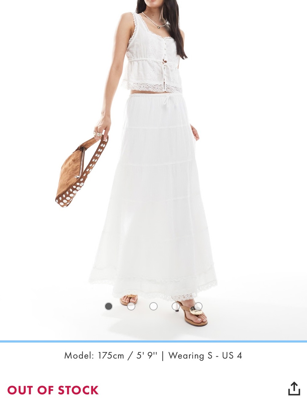 Vero Moda White Tiered Maxi Skirt with Lace Trim